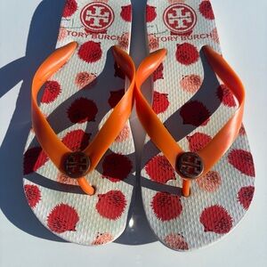 Tory Burch White and orange Flip Flops size L